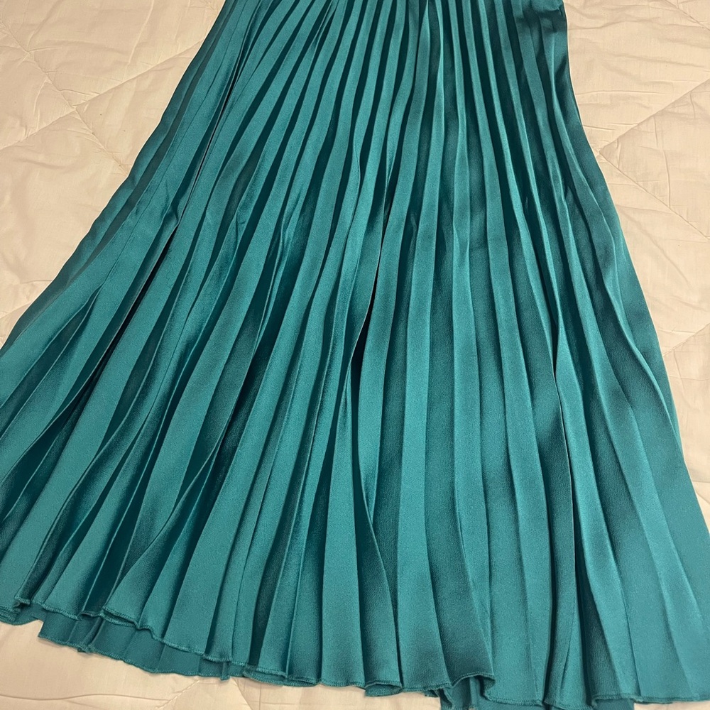 Zara Teal A-Line Pleated Skirt